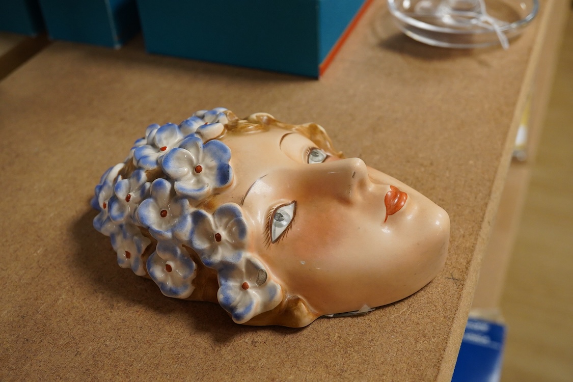 An Art Deco Goebel earthenware wall mask, 16cm high